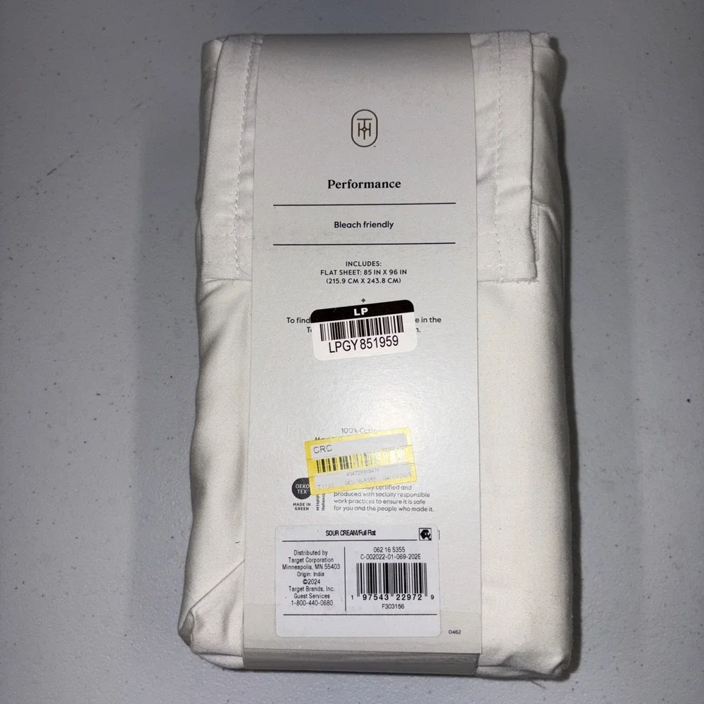 NWT Threshold FULL Performance Flat Sheet Silky Soft Sateen SOUR CREAM 400 TC